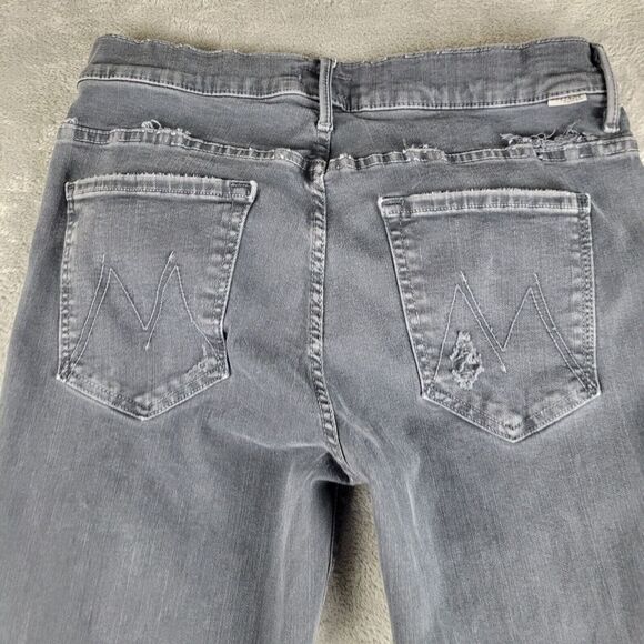 Mother Jeans Women's 30 Faded Black Denim Fray The Weekender Flare Legs Y2K 90s - Picture 12 of 16